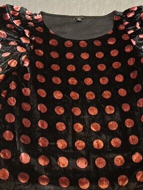 Ann Taylor Petite Black Velvet With Pink Polka Dot Puff-Sleeve Top - Sz XXSP
